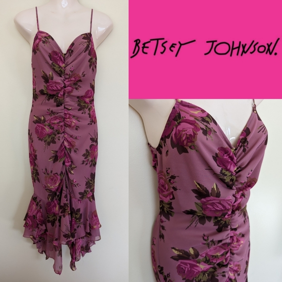 Betsey Johnson Dresses & Skirts - BETSEY JOHNSON y2k silk ruched dress rose floral print 4